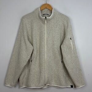 L.L.Bean Sweater Womens 3X Heathered Beige Knit Fleece Full Zip Jacket